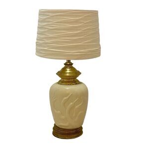 Vintage Markel Company Table Lamp with Shade Ceramic Swan Crane Birds Florida
